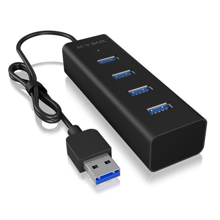 Icy box usb3.0 hub ib-hub1409-u3 de 4 puertos tipo a, negro, alu