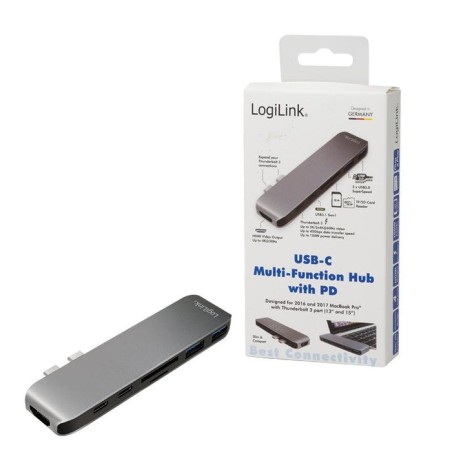 Logilink ua0302 hub de interfaz usb 3.2 gen 1 (3.1 gen 1) type-c 5000 mbit/s aluminio, negro