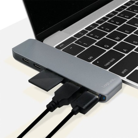Logilink ua0302 hub de interfaz usb 3.2 gen 1 (3.1 gen 1) type-c 5000 mbit/s aluminio, negro