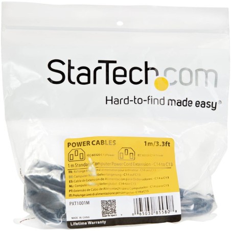 Startech extensor alargador de 1m para cable de alimentacion de ordenador - c14 a c13