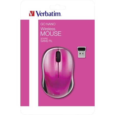 Verbatim ratón go nano inalámbrico 1600ppp compacto ambidiestros receptor usb fucsia