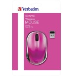 Verbatim ratón go nano inalámbrico 1600ppp compacto ambidiestros receptor usb fucsia