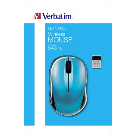 Verbatim ratón go nano inalámbrico 1600ppp compacto ambidiestros receptor usb azul turquesa