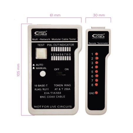 Nanocable testeador para cable rj11/rj12/rj45, coaxial