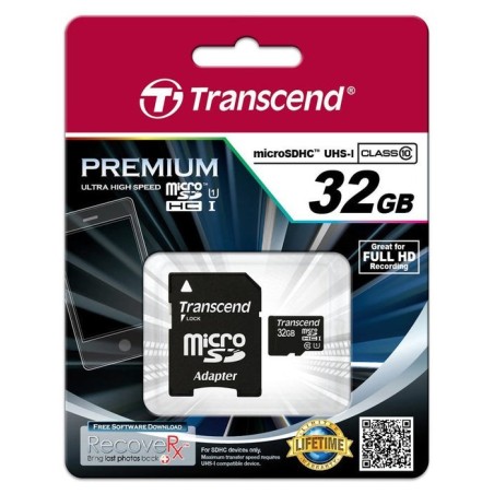 Transcend tarjeta micro sd 32gb clase 10 sdhc uhs-i con adaptador a sd