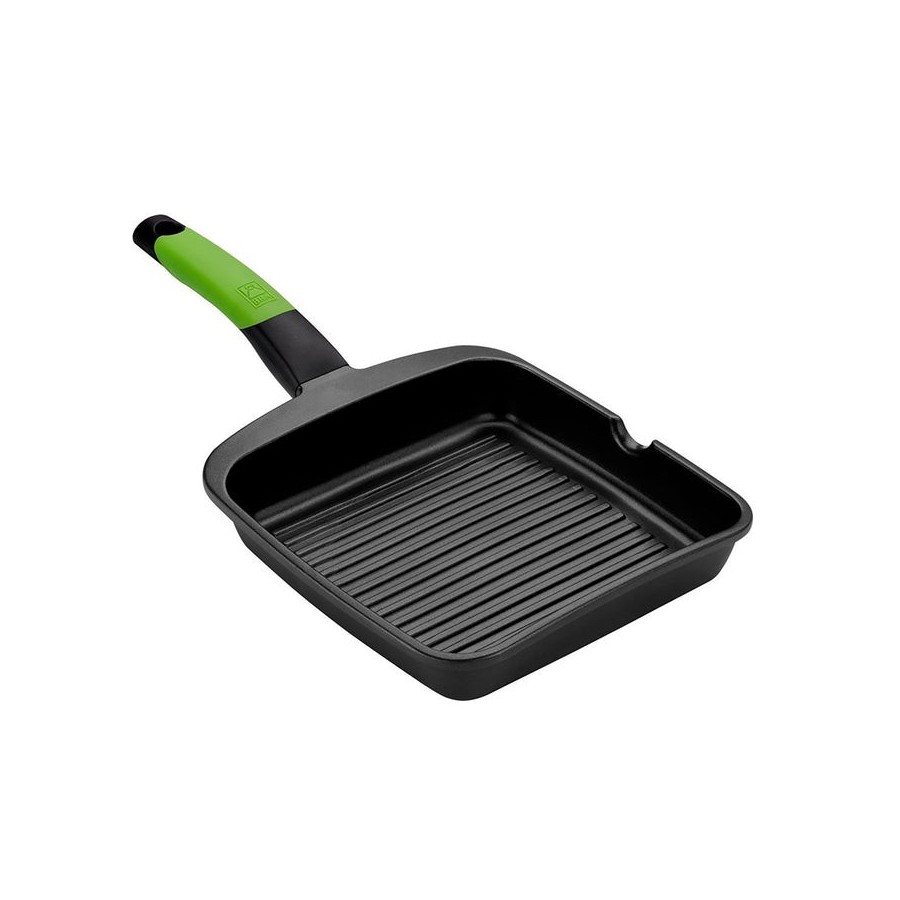 Asador grill prior rayas bra a121457 28x28cm espesor 5mm aluminio fundido teflon antiadherente mango ergonomico