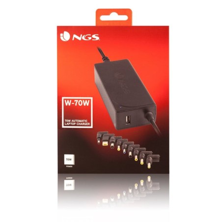 Cargador de portátil ngs w-70w 70w automático 9 conectores voltaje 18.5-20v 1 usb
