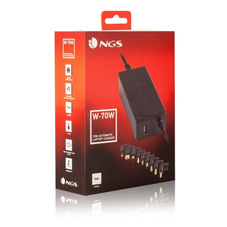 Cargador de portátil ngs w-70w 70w automático 9 conectores voltaje 18.5-20v 1 usb