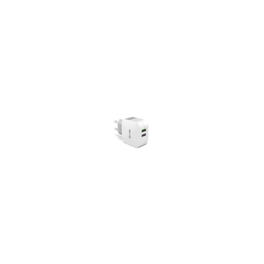 Celly cargador pared 2 usb 3.4a blanco
