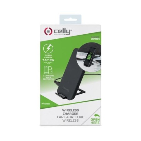 Celly cargador inalambrico salida 10w con stand negro