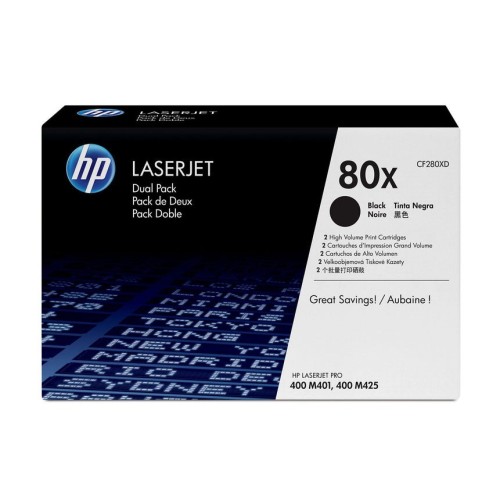 Tóner original hp 80x xl alta capacidad multipack 2x negro