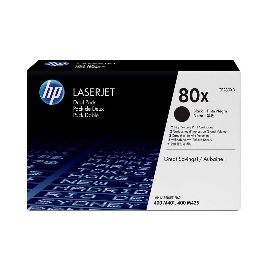 Tóner original hp 80x xl alta capacidad multipack 2x negro