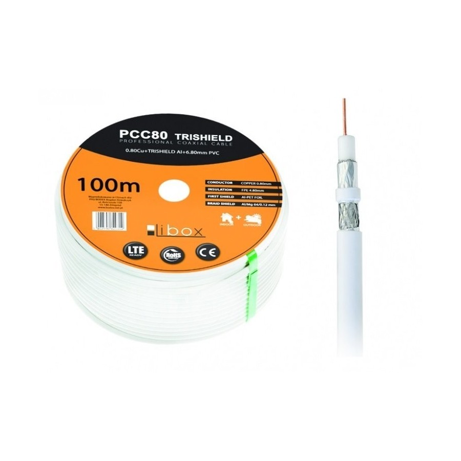 Cable coaxial libox pcc80 0 8mm cu 100m hilo