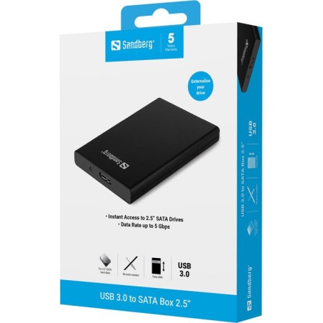 Sandberg usb 3.0 to sata box 2.5'', caja de disco duro/ssd, 2.5", sata, 5 gbit/s, negro