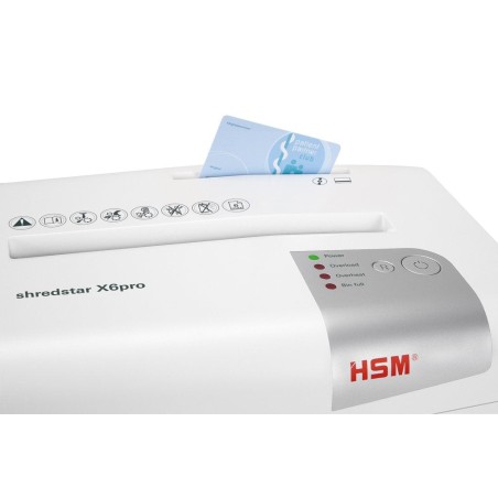 Hsm x6pro triturador de papel corte en partículas 22 cm 58 db plata, blanco