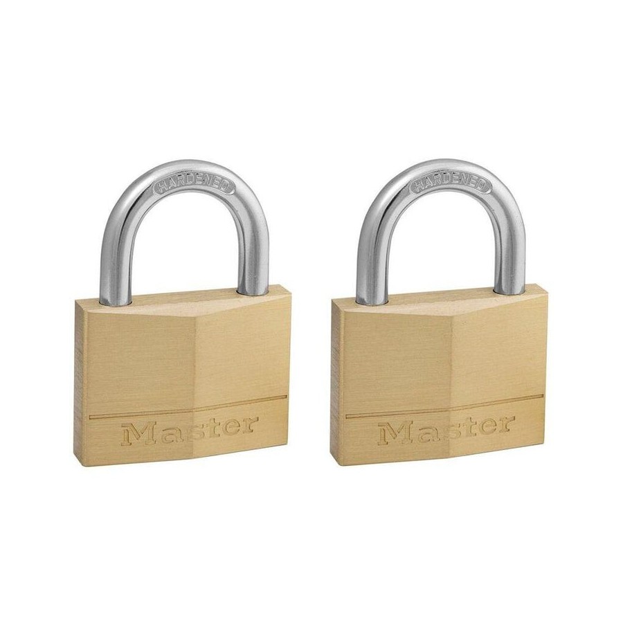 2x 50mm brass padlock - 25mm hardened steel shackle, diam. 7mm - 5 pins