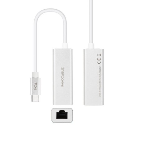 Nanocable conversor usb-c a ethernet gigabit 10/100/1000 mbps - 15 cm - aluminio
