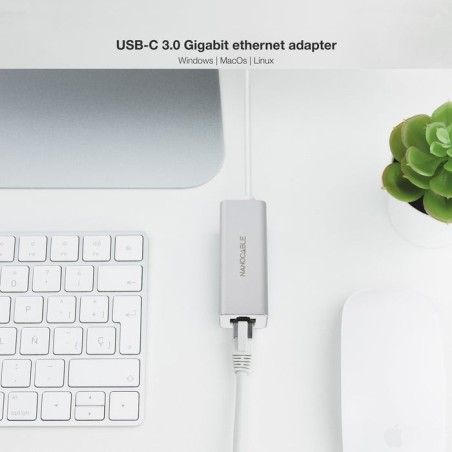 Nanocable conversor usb-c a ethernet gigabit 10/100/1000 mbps - 15 cm - aluminio