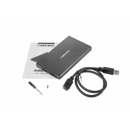 Natec hdd/ssd caja externa rhino go para 2.5'' sata - usb 3.0, aluminio negro