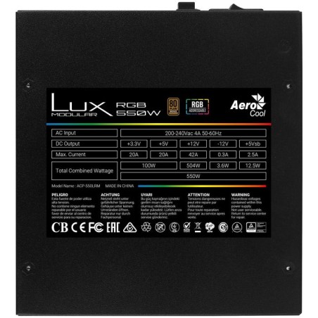 Fuente de alimentacion aerocool atx lux 550w rgb 80 plus bronze