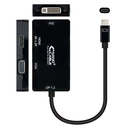 Nanocable conversor usb-c a svga / dvi / hdmi - 3 en 1. usb-c/m-vga/h-dvi/h-hdmi/h 4k - 10 cm - negro