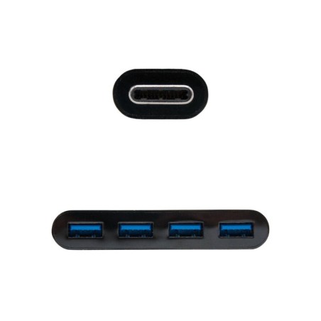 Nanocable adaptador usb-c a 4xusb 3.0. usb-c/m-usb 3.0/h - 10 cm - negro