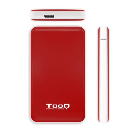 Tooq carcasa externa hdd/sdd 2.5" hasta 9.5mm sata usb 3.0/3.1 gen 1 - sin tornillos - rojo/blanco