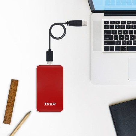 Tooq carcasa externa hdd/sdd 2.5" hasta 9.5mm sata usb 3.0/3.1 gen 1 - sin tornillos - rojo/blanco