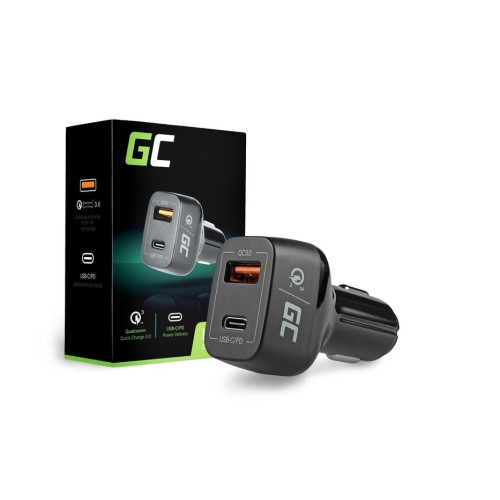 Cargador mechero type c + usb qc 3.0 greencell cad33