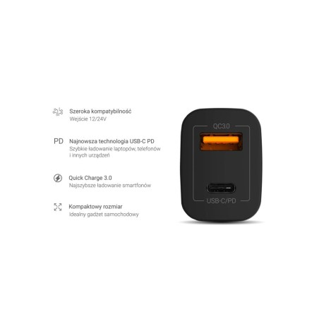 Cargador mechero type c + usb qc 3.0 greencell cad33