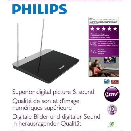 Antena tdt interior panasonic hdtv / uhf / vhf ultraplana filtro 4g