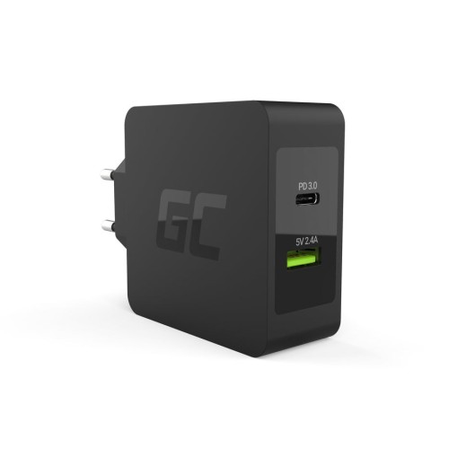 Cargador de red stool greencell qc 1xtype c+ 1xusb  sin cable 45w negro
