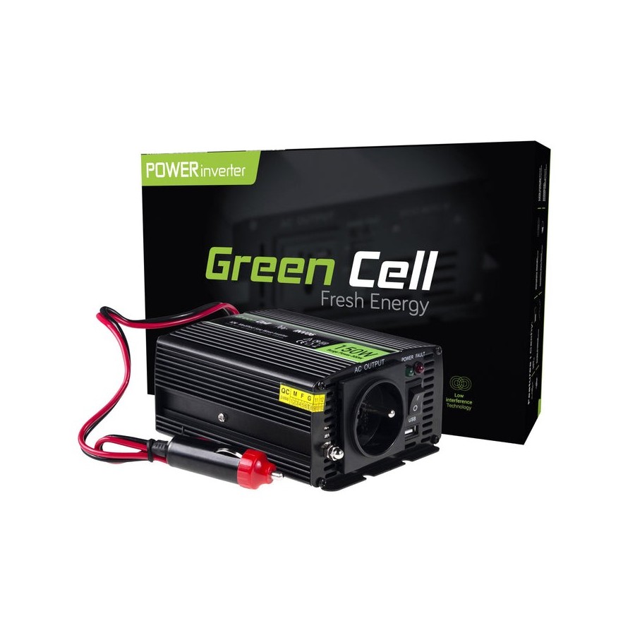 Inversor de voltaje para automóvil green cell ® 12v a 230v, 150w / 300w