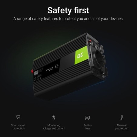 Inversor de voltaje para automóvil green cell ® 12v a 220v, 1000w / 2000w
