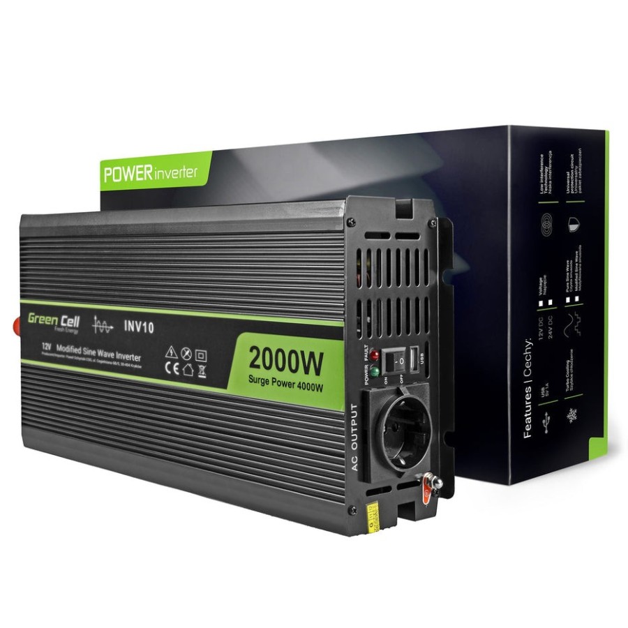 Inversor de voltaje para automóvil green cell ® 12v a 220v, 2000w / 4000w