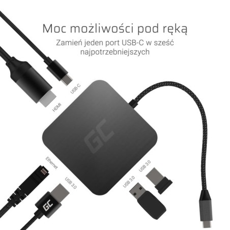 Green cell hub2 usb-c, 3x usb 3.0 rj45 1gbps hdmi 4k, dex nintendo switch apple