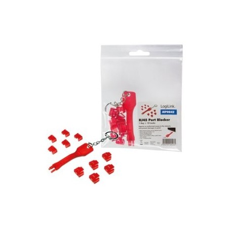 Bloqueador de puertos logilink rj45 set 10 piezas rojo + llave