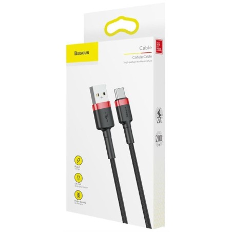 Baseus cafule cable usb 2 m usb a usb c negro, rojo