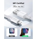 Cable ugreen 20728 (usb 2.0 m - lightning m, 1 m, white color)
