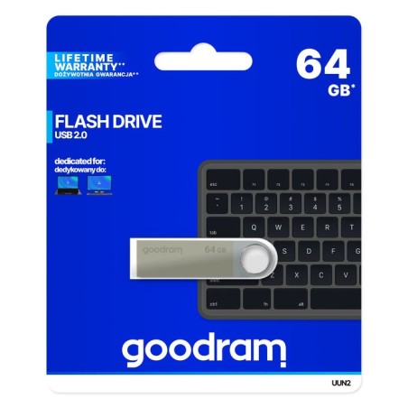 Pendrive goodram uun2 uun2-0640s0r11 (64gb, usb 2.0, silver color)