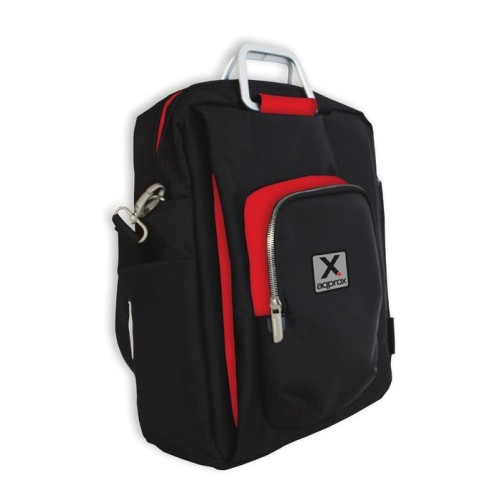 Approx maletin hasta 15.6' - varios compartimentos - asa ajustable - accesorio para fijar a trolleys - negro y rojo