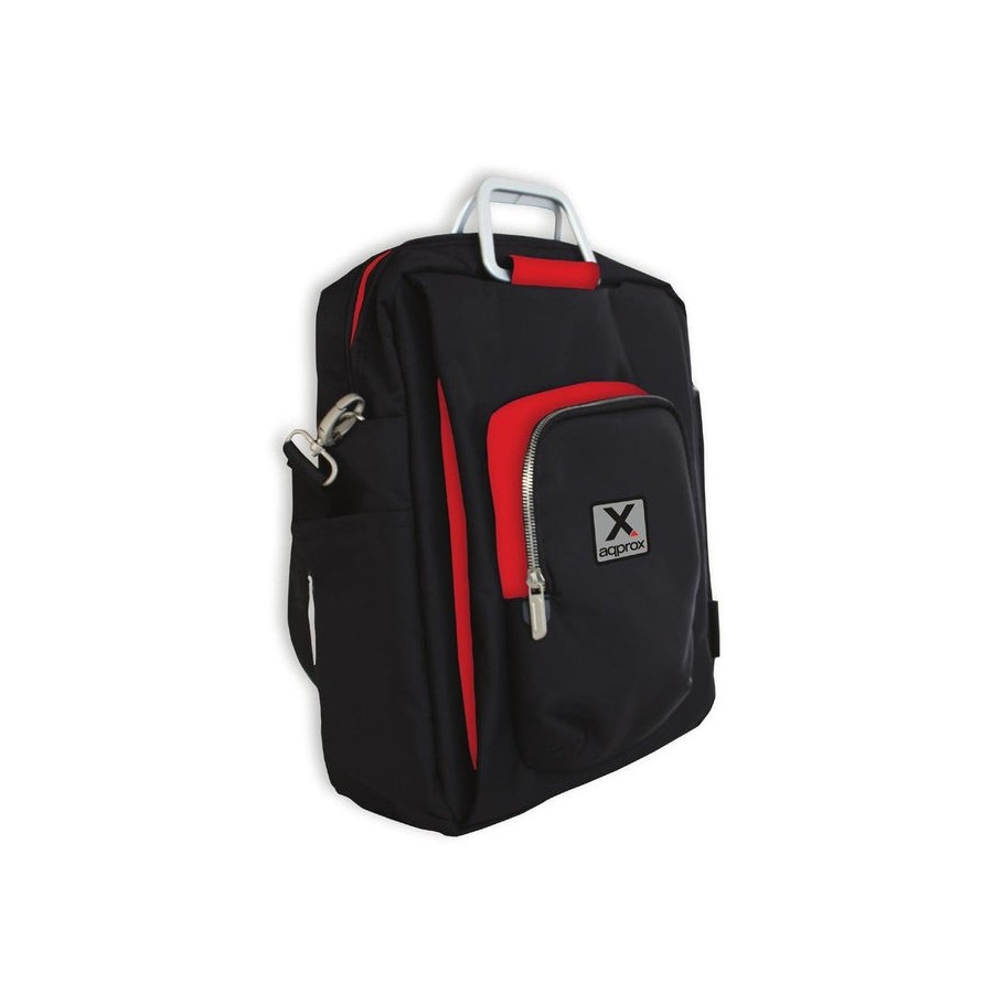Approx maletin hasta 15.6' - varios compartimentos - asa ajustable - accesorio para fijar a trolleys - negro y rojo