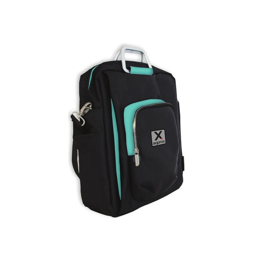 Approx maletin hasta 15.6' - varios compartimentos - asa ajustable - accesorio para fijar a trolleys - negro y azul