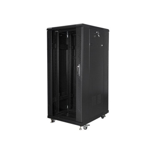 Armario rack cabinet lanberg  ff01-6827-12b (27u, 19'', 1390 mm / 600 mm / 800 mm, standing, full, glass, 800 kg, black color)