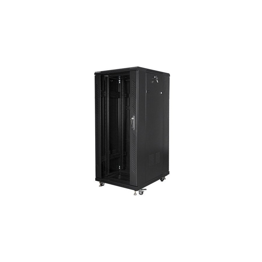 Armario rack cabinet lanberg  ff01-6827-12b (27u, 19'', 1390 mm / 600 mm / 800 mm, standing, full, glass, 800 kg, black color)