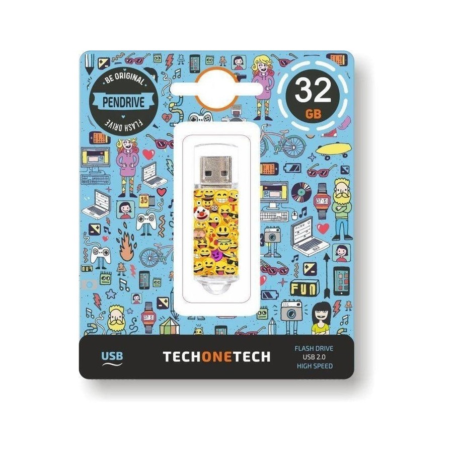 Pendrive 32gb tech one tech emojis usb 2.0