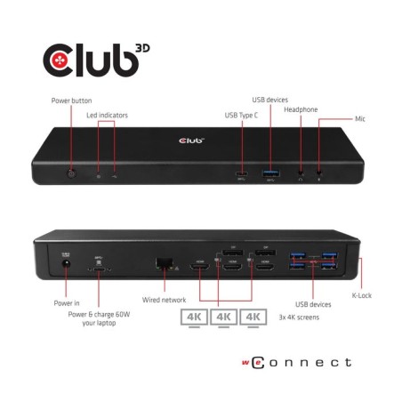Club3d csv-1562 base para portátil y replicador de puertos acoplamiento negro