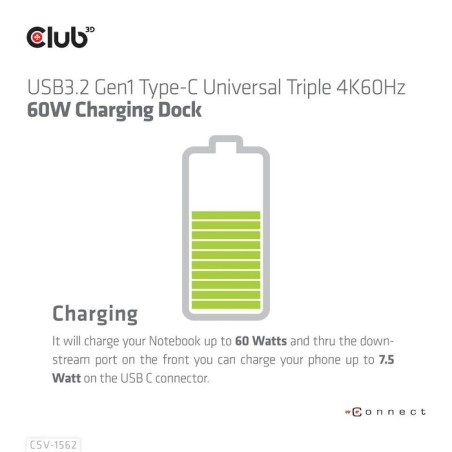 Club3d csv-1562 base para portátil y replicador de puertos acoplamiento negro