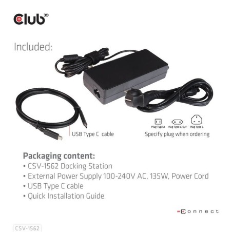 Club3d csv-1562 base para portátil y replicador de puertos acoplamiento negro