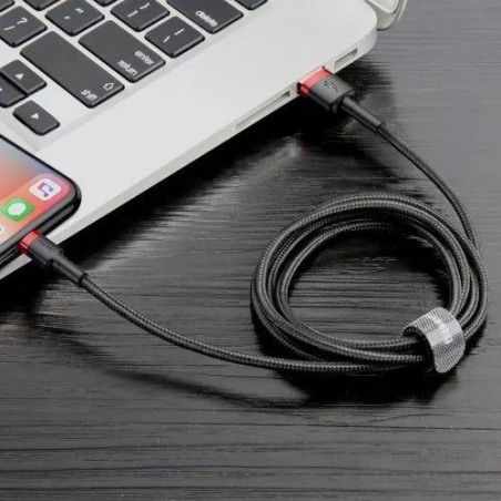 Cable baseus calklf-c19 (lightning m - usb 2.0 m, 2m, black and red color)